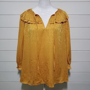 Anthropologie Current Air Ruffle Collar Southwark‎ Shirred Top Gold Blouse. M